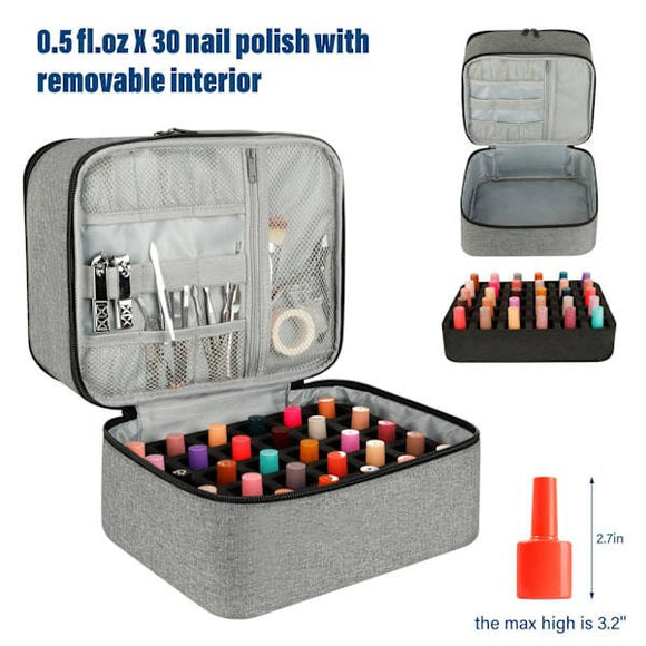 Nail Polish Storage Case with UV Light Gray Professional Organizer for Nail Kits - RnR Galore