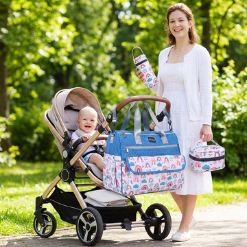Newborn Diaper Bag Set with Changing Pad – 4 - Piece Baby Organizer, Large Capacity Mom Backpack, Insulated Bottle Sleeve & Lunch Bag, Travel Diaper Bag for Moms (Blue) - RnR Galore
