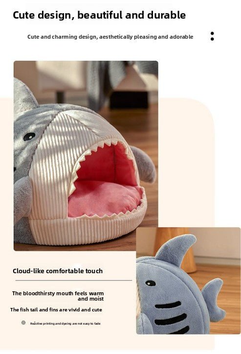 Novelty Shark Pet Cave Bed Enclosed Cozy Sleeping Nest for Cats and Small Dogs Soft Flannel Year Round Comfort Light Blue L Size - RnR Galore