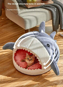 Novelty Shark Pet Cave Bed Enclosed Cozy Sleeping Nest for Cats and Small Dogs Soft Flannel Year Round Comfort Light Blue M Size - RnR Galore
