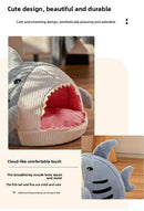 Novelty Shark Pet Cave Bed Enclosed Cozy Sleeping Nest for Cats and Small Dogs Soft Flannel Year Round Comfort Light Blue M Size - RnR Galore