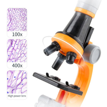 Orange Kids Biological Microscope Kit 100x 400x 1200x LED Magnification STEM Science Toy for School Students with Sample Slides - RnR Galore
