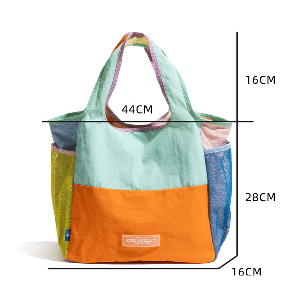 Orange Vibrant Colorblock Foldable Tote Bag Lightweight Reusable Shopping Shoulder Bag - RnR Galore