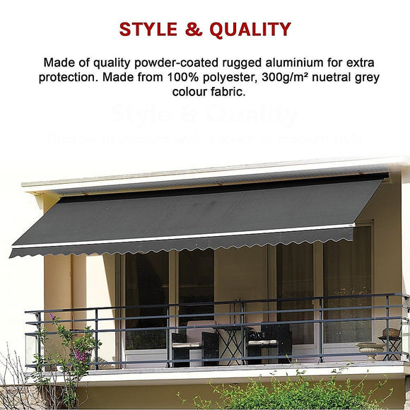 Outdoor Folding Arm Awning Retractable Sunshade Canopy Grey 4.0m x 3.0m - RnR Galore