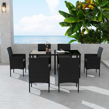 Outdoor Minimalist Black Wicker 6 - Seater Dining Set - RnR Galore