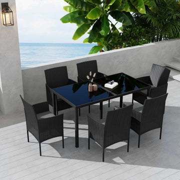 Outdoor Minimalist Black Wicker 6 - Seater Dining Set - RnR Galore