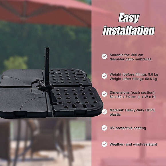 Outdoor Patio 4 - Piece Cantilever Offset 3M Umbrella Base Stand Weight Water Sand - RnR Galore