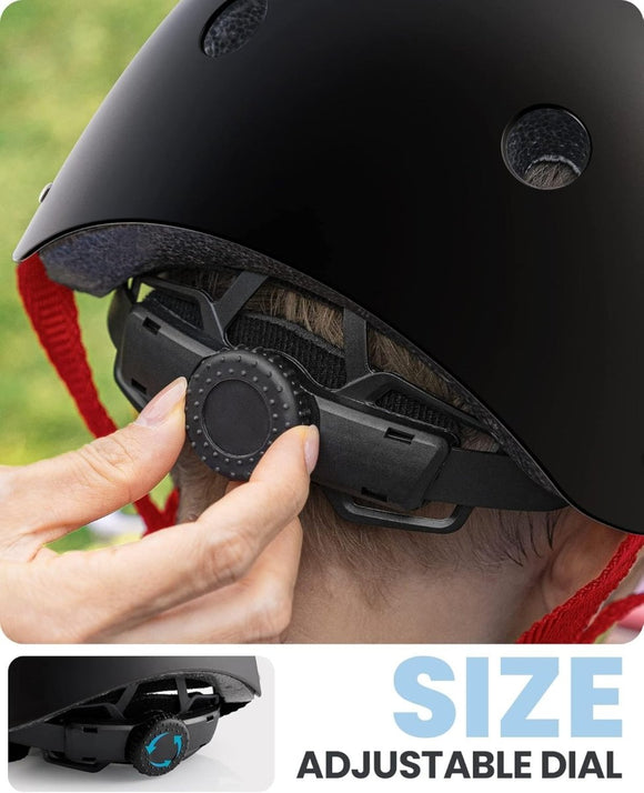OutdoorMaster Youth & Kids Bike Helmet - Adjustable Multi - Sports Skateboard Helmet with Removable Liners for Balance Bike, Toddler Scooter, One Wheel Hoverboard - Black Red - Small - RnR Galore