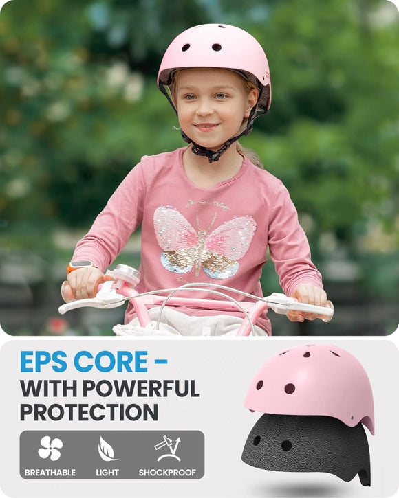 OutdoorMaster Youth & Kids Bike Helmet - Adjustable Multi - Sports Skateboard Helmet with Removable Liners for Balance Bike, Toddler Scooter, One Wheel Hoverboard - Light Pink - Large - RnR Galore