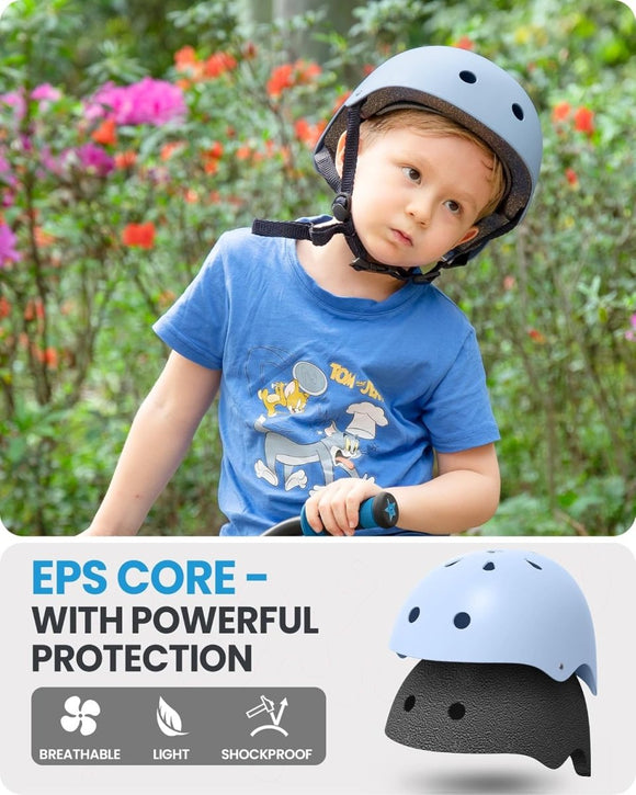 OutdoorMaster Youth & Kids Bike Helmet - Adjustable Multi - Sports Skateboard Helmet with Removable Liners for Balance Bike, Toddler Scooter, One Wheel Hoverboard - Light Blue - Medium - RnR Galore