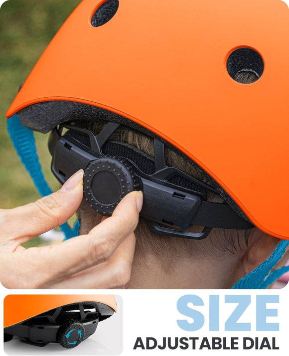 OutdoorMaster Youth & Kids Bike Helmet - Adjustable Multi - Sports Skateboard Helmet with Removable Liners for Balance Bike, Toddler Scooter, One Wheel Hoverboard - Orange - Small - RnR Galore