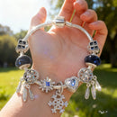 Pandora - Style Rhinestone Blue Cat’s Eye Heart Bracelet: Glass Beads, Dreamcatcher Feather Snowflake(20cm) - RnR Galore