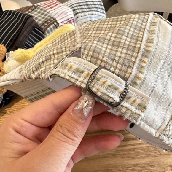 Patchwork Plaid Cotton Cap with Decorative Details(brown) - RnR Galore