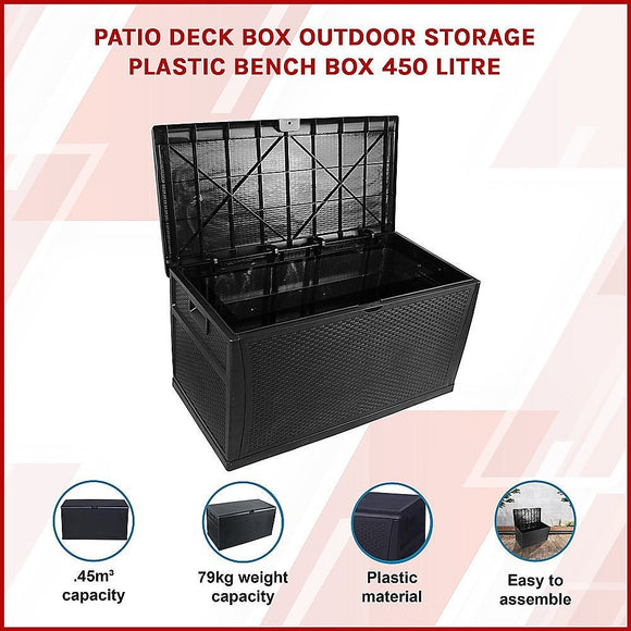 Patio Deck Box Outdoor Storage Plastic Bench Box 450 Litre - RnR Galore