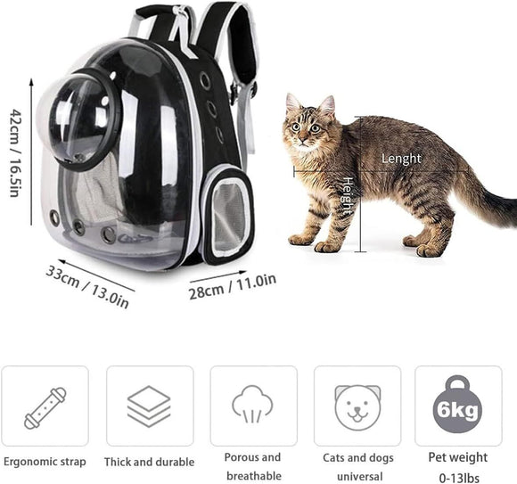 pet products Pet Space Capsule Backpack, Small Medium Cat Puppy Dog Carrier, Transparent Breathable Heat Proof, Pet Carrier for Travel Hiking Walking Camping, Grey - RnR Galore