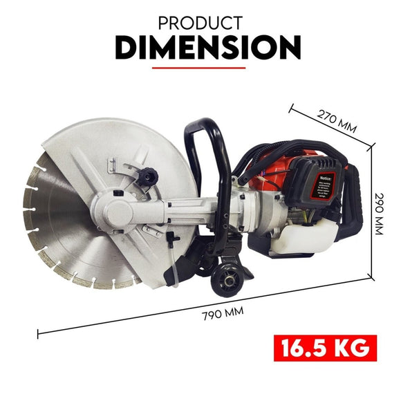 Petrol Demolition Saw 75CC Concrete Cut Off Wet Demo Road Cutter Brick 350MM - RnR Galore