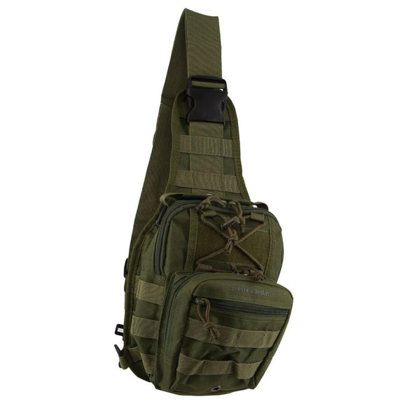 Pierre Cardin Cross Body Tactical Sling Bag Rucksack Army Style in Green - RnR Galore