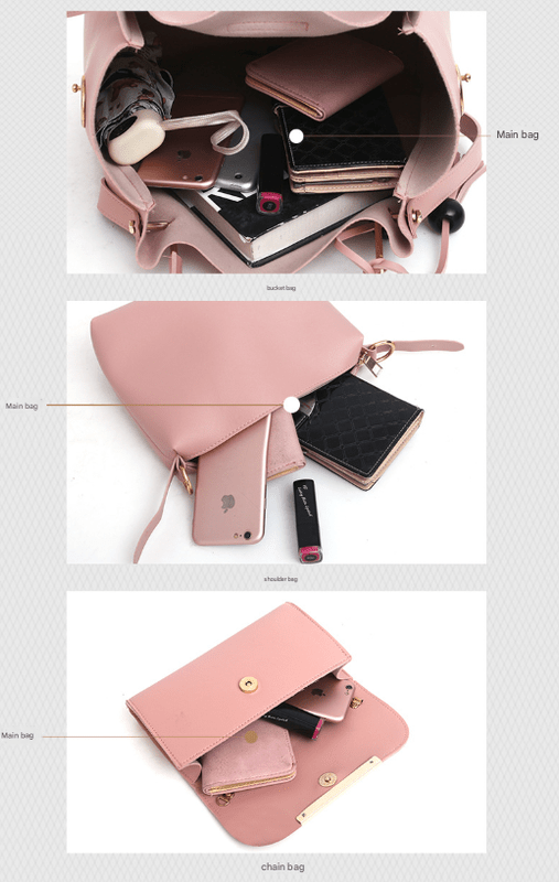 Pink Chic 3 - Piece Women's Handbag Set - PU Leather Tote, Crossbody Bag & Clutch Purse - RnR Galore