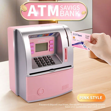 Pink Digital ATM Savings Bank for Kids - Electronic Piggy Bank with PIN & Card for Real Money - RnR Galore