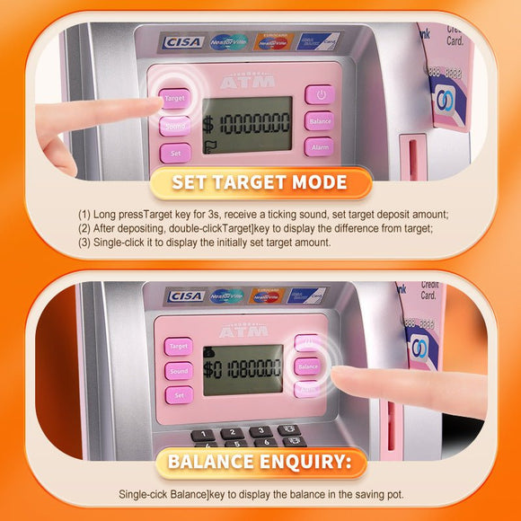 Pink Digital ATM Savings Bank for Kids - Electronic Piggy Bank with PIN & Card for Real Money - RnR Galore