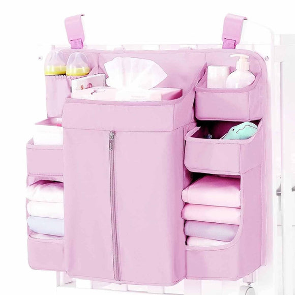 Pink Foldable Baby Crib Storage Hanging Bag - Large Capacity Organizer for Cribs and Changing Tables - RnR Galore