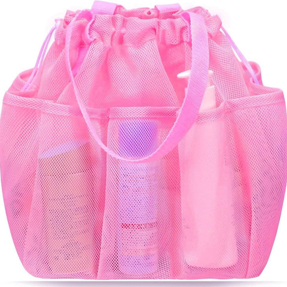 Pink Large Multi - Pocket Mesh Beach Tote Bag - Quick - Dry Travel & Gym Organizer with Drawstring Closure - RnR Galore