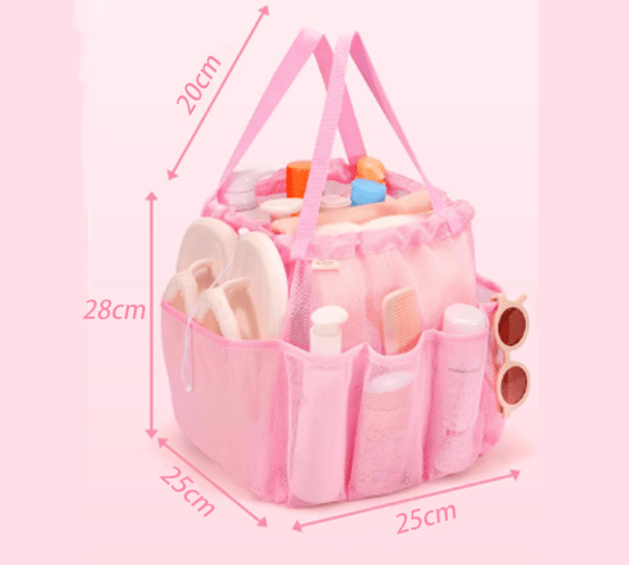 Pink Large Multi - Pocket Mesh Beach Tote Bag - Quick - Dry Travel & Gym Organizer with Drawstring Closure - RnR Galore