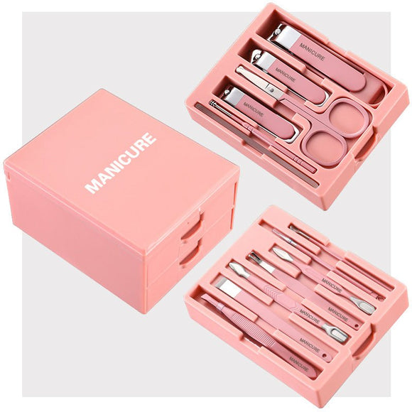 Pink Premium 13 - in - 1 Manicure & Grooming Kit - Professional Carbon Steel Pedicure Set with Dual - Drawer Case & Mirror - RnR Galore