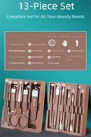 Pink Premium 13 - in - 1 Manicure & Grooming Kit - Professional Carbon Steel Pedicure Set with Dual - Drawer Case & Mirror - RnR Galore