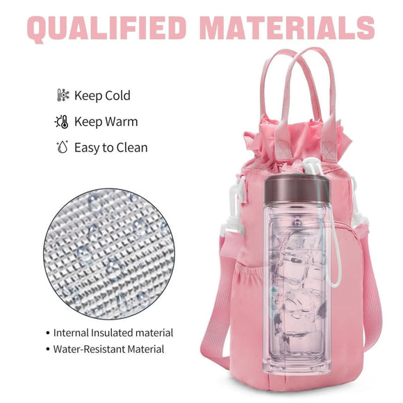 Pink Protective Crossbody Water Bottle Holder with Pockets, Fits 40oz Stanley Tumbler - RnR Galore