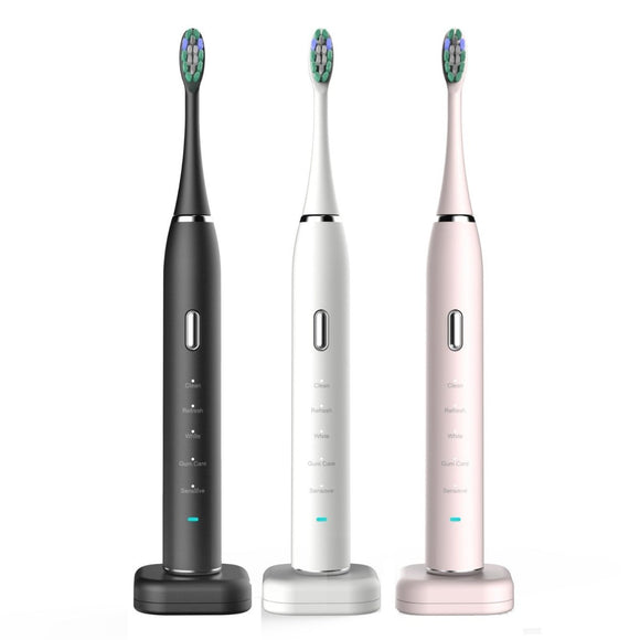 Pink Sonic Rechargeable Electric Toothbrush with 8 Heads & Travel Case - 5 Brushing Modes & Smart Timer(USB) - RnR Galore