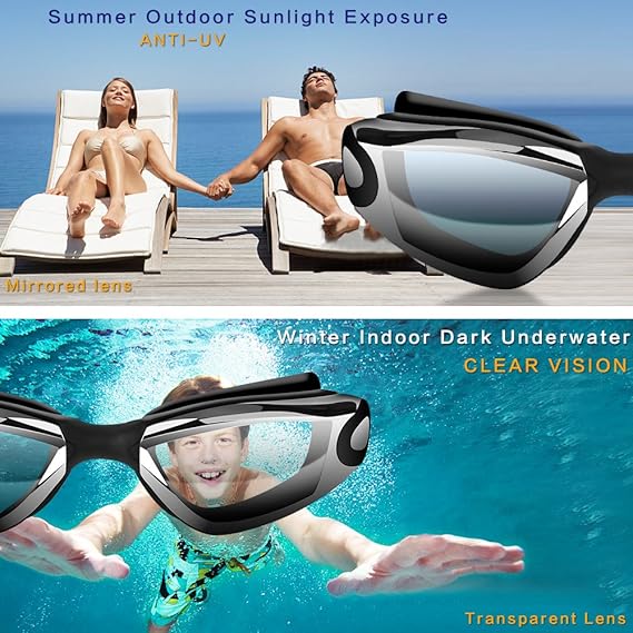 Pink Swim Goggles Set with Cap, Nose Clip, Earplugs & Case: Anti - Fog UV Protection for Men & Women - RnR Galore