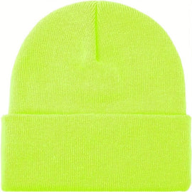 PLAIN BEANIE Unisex Mens Womens Winter Warm Hat Ski Cap Knit One Size - Fluro Yellow - RnR Galore