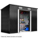 PlantCraft Galvanised Steel Garden Shed 2.38 x 1.31 x 1.82m, with 2 Sliding Doors, 2 Air Vents, Skillion Roof, Floor Frame - RnR Galore