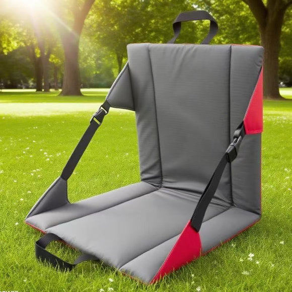 Portable Folding Ground Chair with Back Support Teal Outdoor Stadium Seat Cushion Printed Straps Lightweight for Camping Picnic Beach - RnR Galore