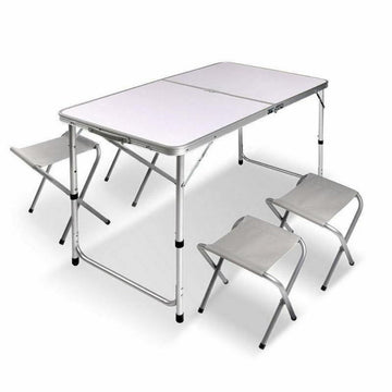 Portable Folding Picnic Camping Set BBQ Party Aluminium Table 4 Foldable Chairs - RnR Galore