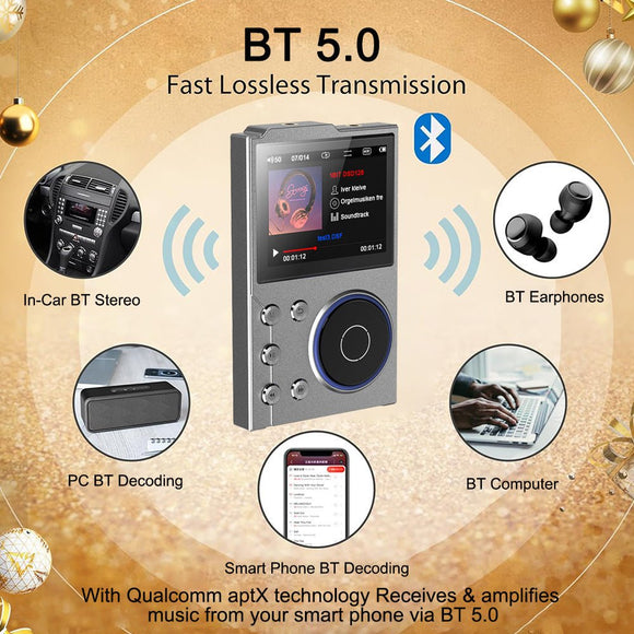 Portable Hi - Res Digital Audio Player - DSD, Dual DAC, Bluetooth 5.0, Expandable Storage(BLACK 16GB + 16GB) - RnR Galore