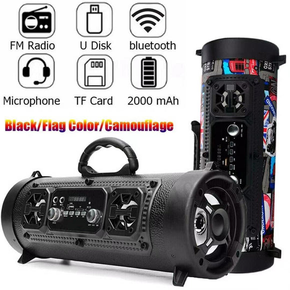 Portable Wireless Speaker - FM Radio, USB/TF Playback, AUX Input, Microphone Support & 2000mAh Battery(Camouflage) - RnR Galore