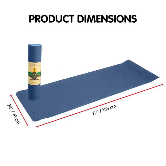 Powertrain TPE Yoga Exercise Mat Home Gym Pilates Fitness 8mm Thick in Dark Blue - RnR Galore