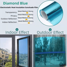 Premium 6 - Layer Diamond Blue Window Film for Home/Office – Reflective One - Way Privacy, 50cm x 2m One Roll, UPF 50+ UV Block,With Full Install Tools - RnR Galore