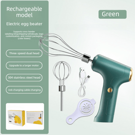 Professional 3 - Speed Electric Handheld Egg Whisk and Cream Whipper Set J - 9 Green Dual - Head Automatic Mixer with Egg Separator - RnR Galore