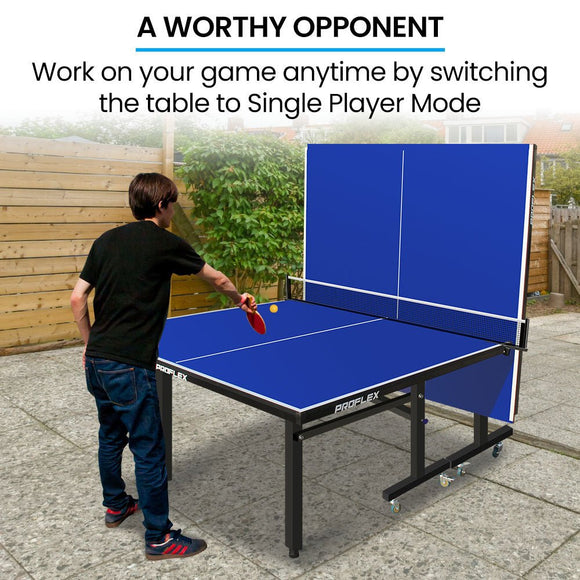 Proflex Premium Outdoor Table Tennis Table, with 4 Player Ping Pong Paddle and Pingpong Ball Pack - RnR Galore