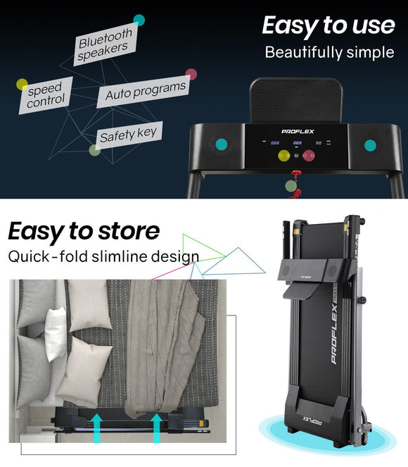 PROFLEX Treadmill Bluetooth Running Machine Foldable Compact Small Home Electric - RnR Galore