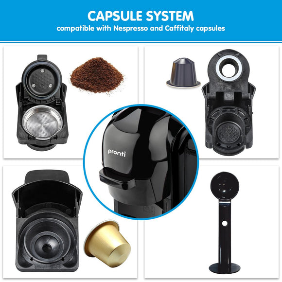 Pronti HomeMaid 3 - in - 1 Coffee Machine Multi - Capsule Pods and Ground Coffee Nespresso & Caffitaly Compatible CM - 511HM - RnR Galore