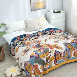 Pure Cotton Multi - Layer Gauze Blanket(Classic A, 240 cm x 240 cm) - Lightweight, Ultra - Breathable, and Moisture - Wicking Summer Quilt for Hot Sleepers - RnR Galore