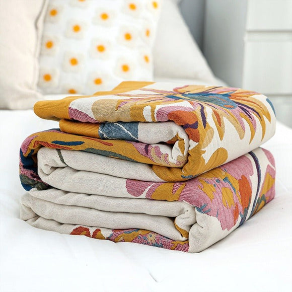 Pure Cotton Multi - Layer Gauze Blanket(Classic B, 240 cm x 240 cm) - Lightweight, Ultra - Breathable, and Moisture - Wicking Summer Quilt for Hot Sleepers - RnR Galore