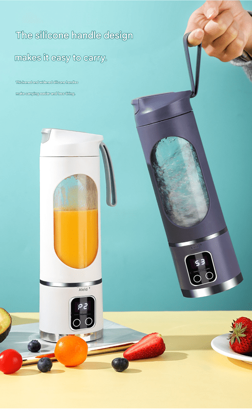 Purple 7.4V Portable Blender Smoothie Maker 450ml Wireless Rechargeable Juicer Cup with 12 - Blade Stainless Steel Cutter, LED Digital Display, USB Charging Personal Blender for Travel Gym Office Home - RnR Galore