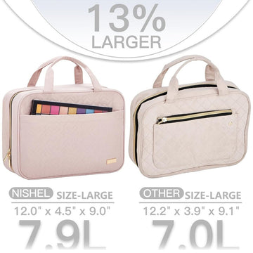 Purple Large Capacity Hanging Toiletry Bag for Women(30.5 x 22.5 x 12 cm) - Checked Pattern Waterproof Cosmetic Organizer, Dry/Wet Separation & Multi - Compartment - RnR Galore