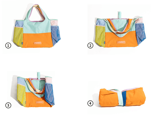 Purple Vibrant Colorblock Foldable Tote Bag Lightweight Reusable Shopping Shoulder Bag - RnR Galore