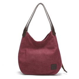 Purple Women's Canvas Hobo Handbag Multi - Compartment Shoulder Tote Bag Minimalist Casual Purse 30cm for Work Shopping & Travel - RnR Galore